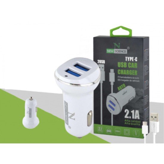 NEW SCIENCE CARGADOR COCHE TYPE-C 2USB 2.1A CAR CHARGER BRANCO REF.9161